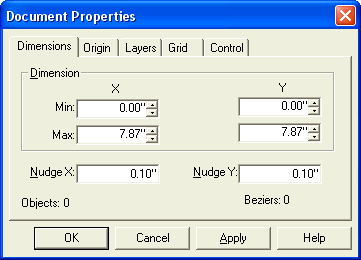 Document Properties Dialog - Dimensions Tab