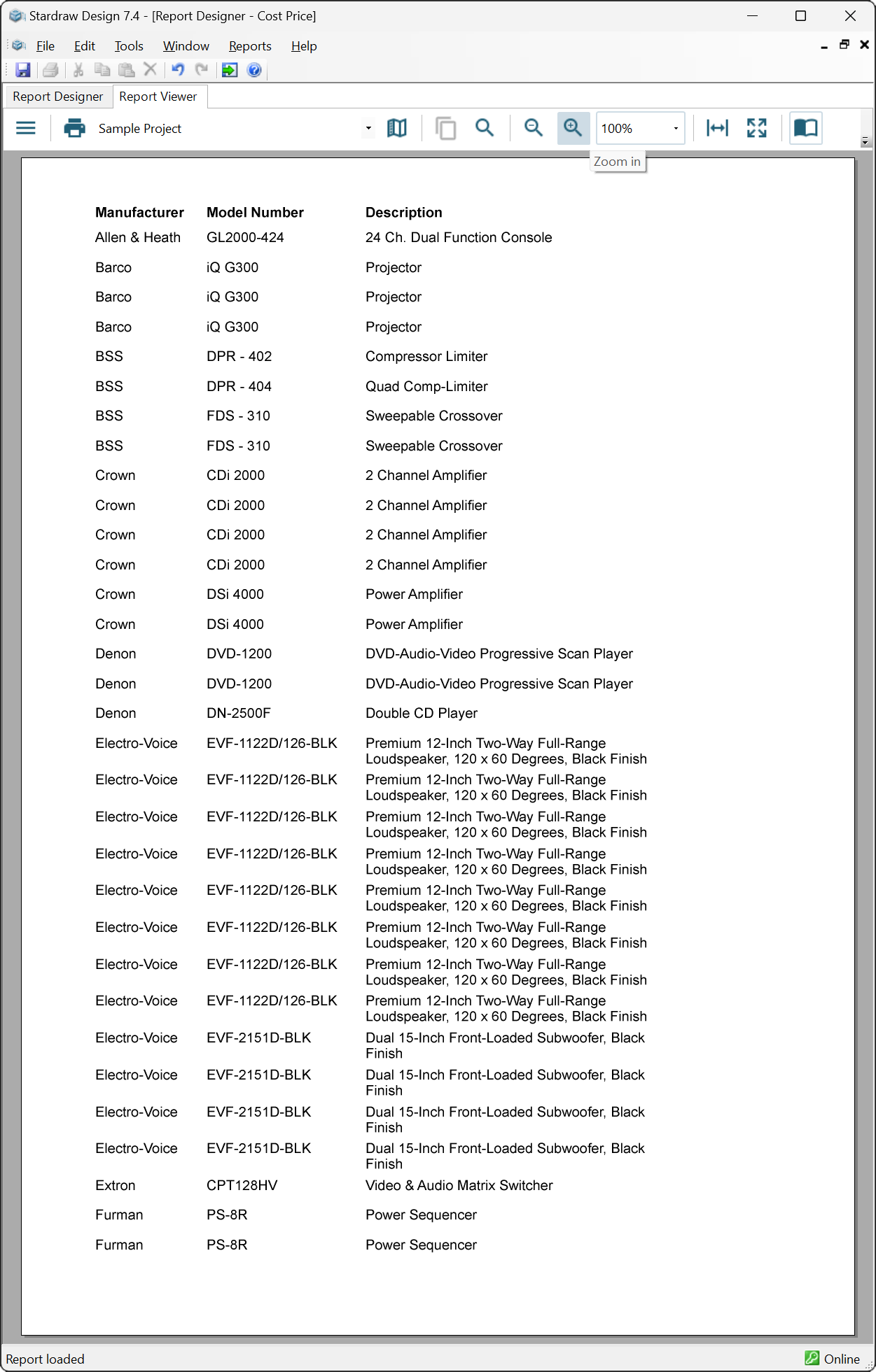 Table with Product Details at run time